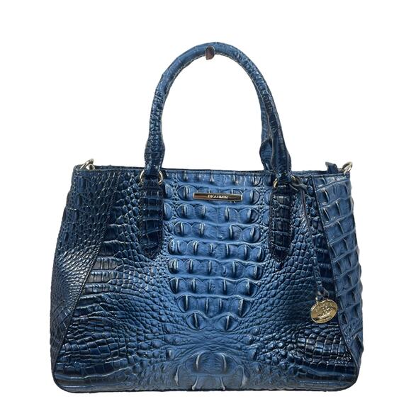 Brahmin Small Irene Leather Satchel Bag Maritime Blue Croc Embossed - Picture 2 of 12